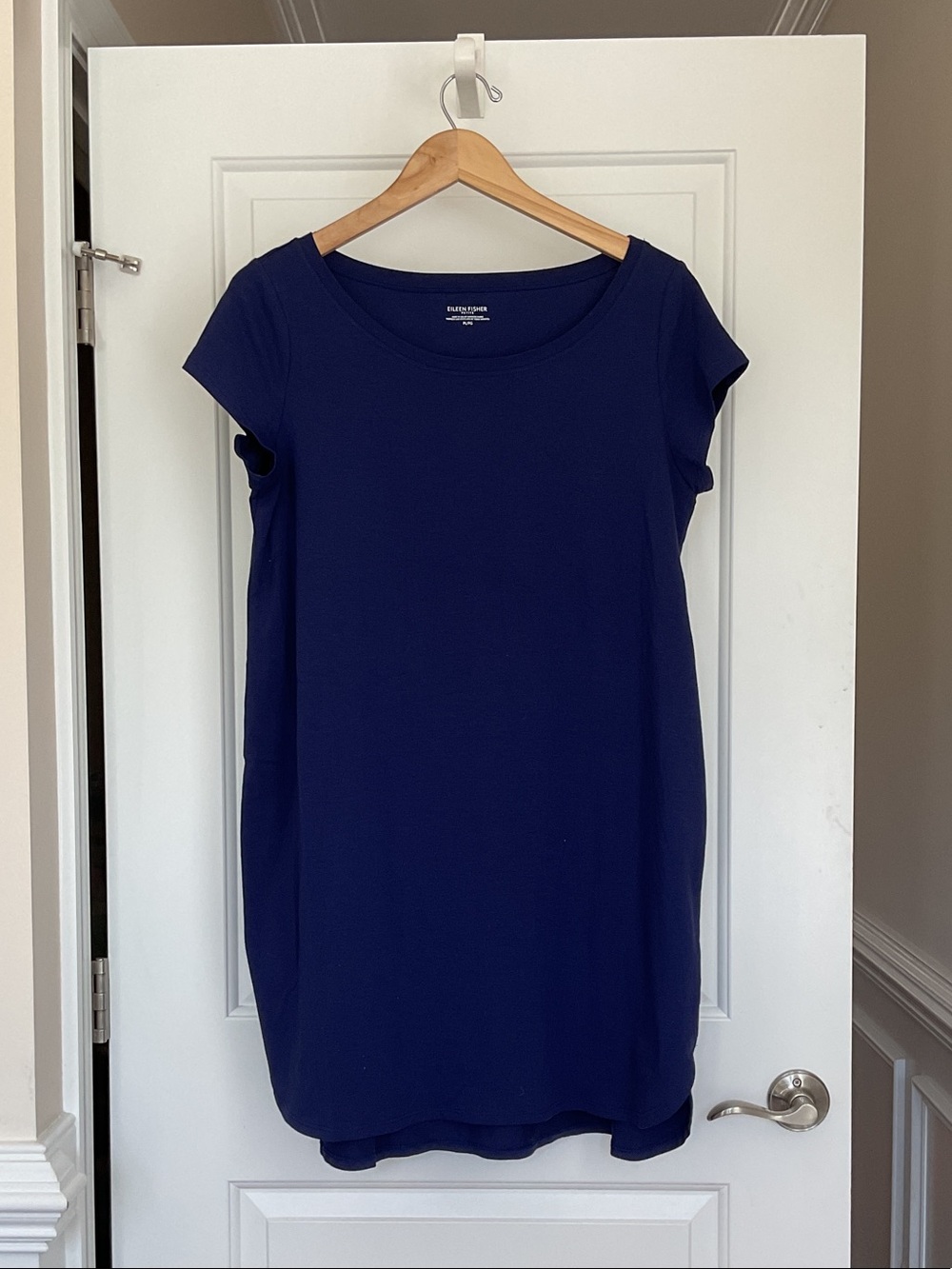 Eileen Fisher Navy Short-Sleeve Scoop-Neck Shift Dress